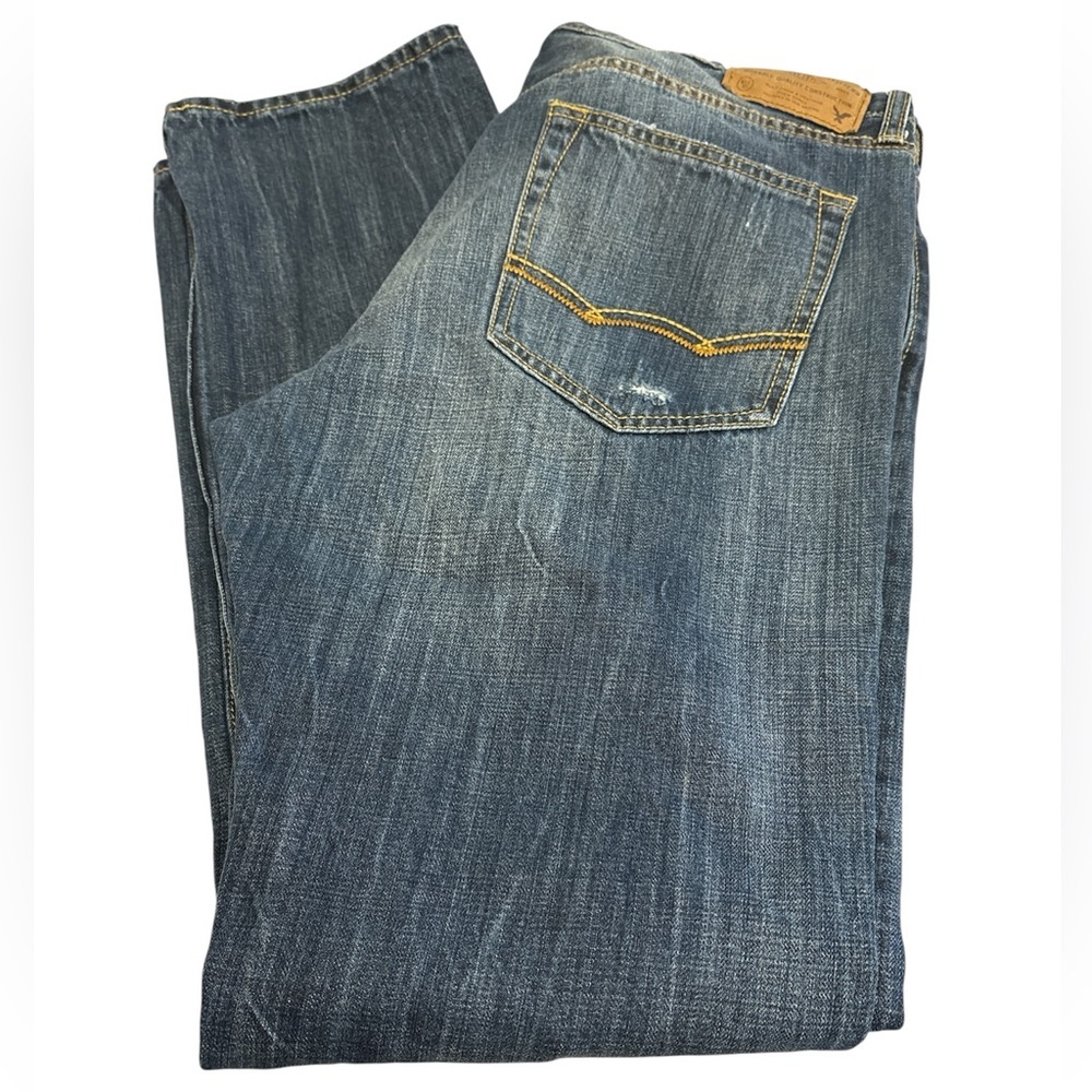 American Eagle jeans slim straight fit some distressing button/zip Size 34x34